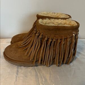 UGG Fringe Suede Ankle Boots with Fur Lining